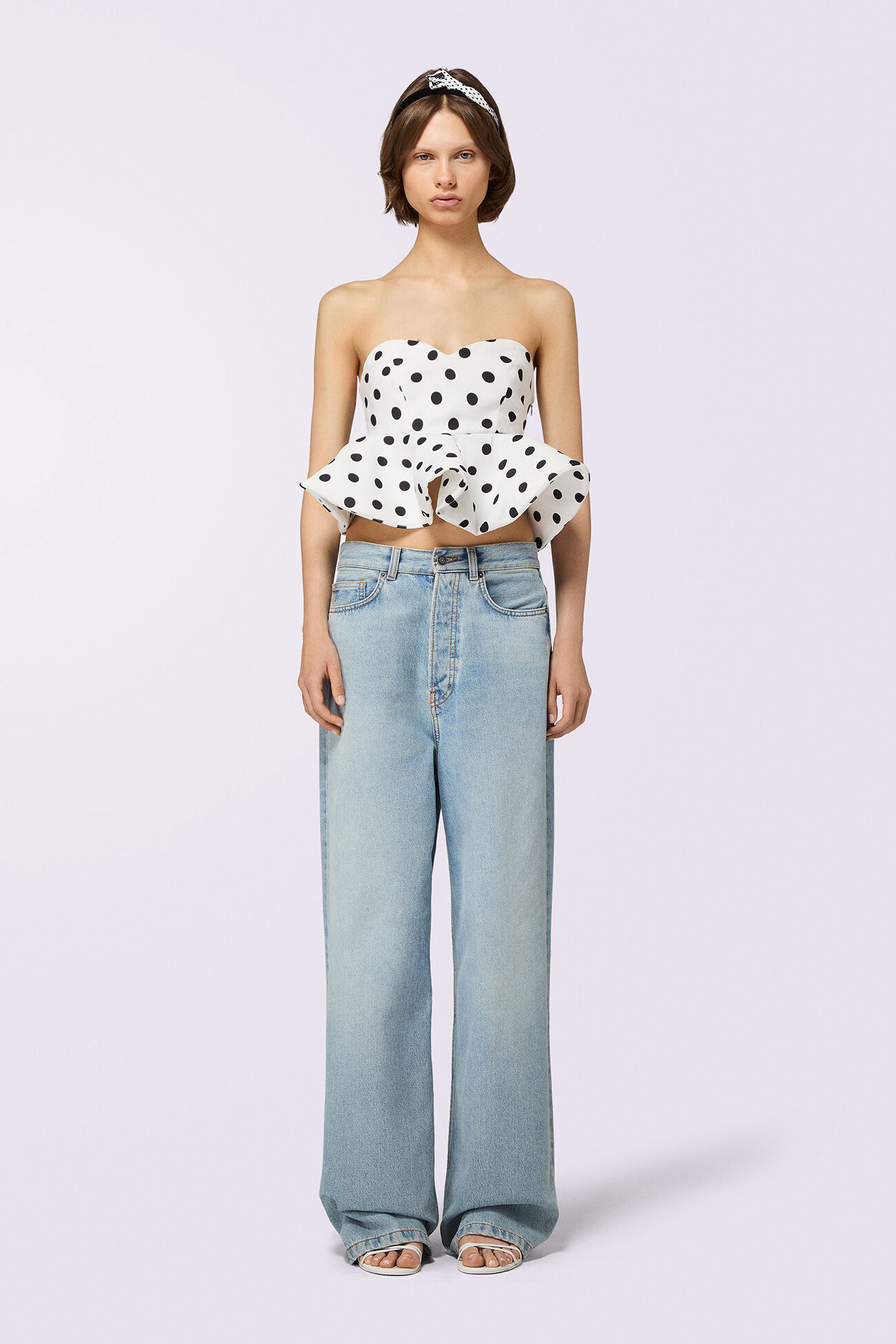 Polka Dot Peplum Crop Top White